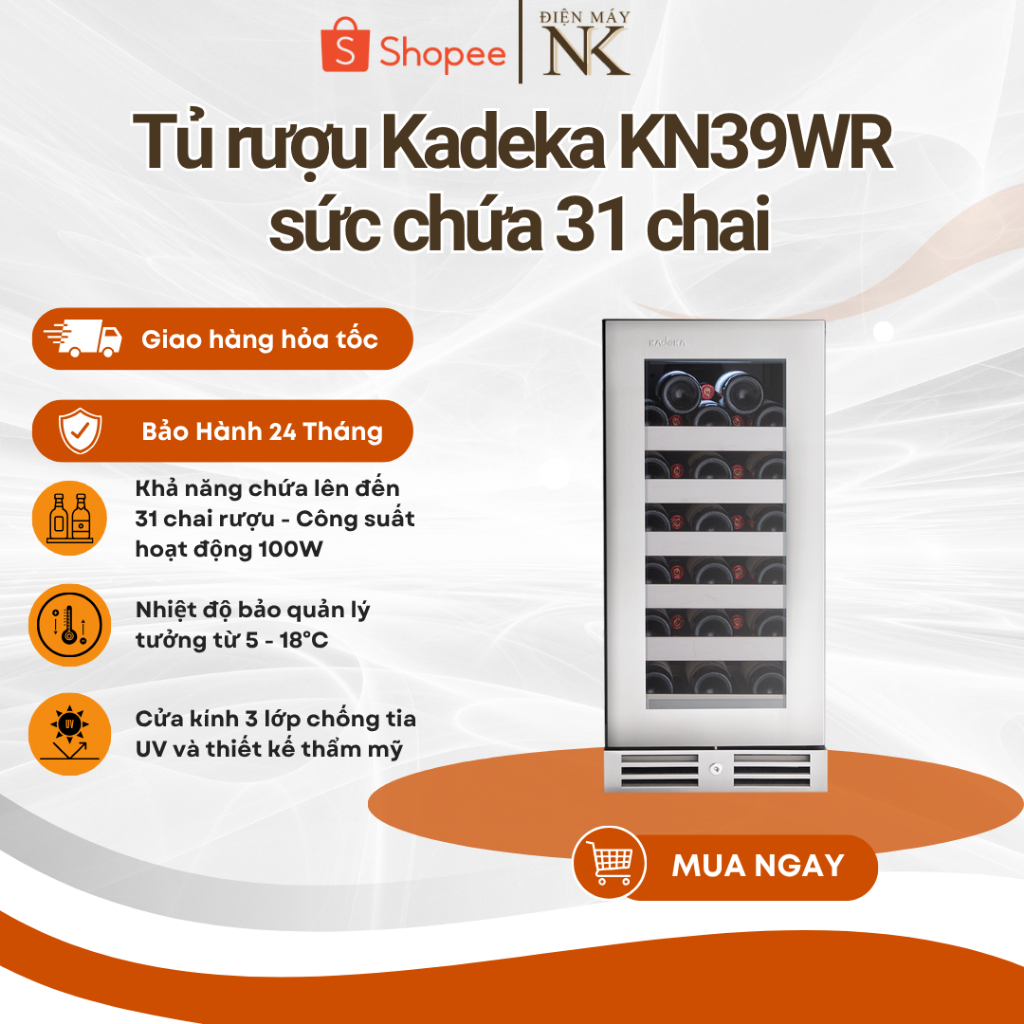 Tủ rượu Kadeka KN39WR | Sức chứa 31 chai rượu - Bảo Hành 24 Tháng