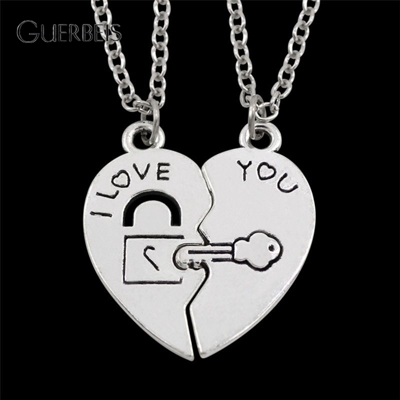 GUERBEIS Romantic Heart Lock & Key Couple Necklace I Love You Matching Pendant Fashion Jewelry for Lovers ราคา 26 บาท*ส่งฟรี