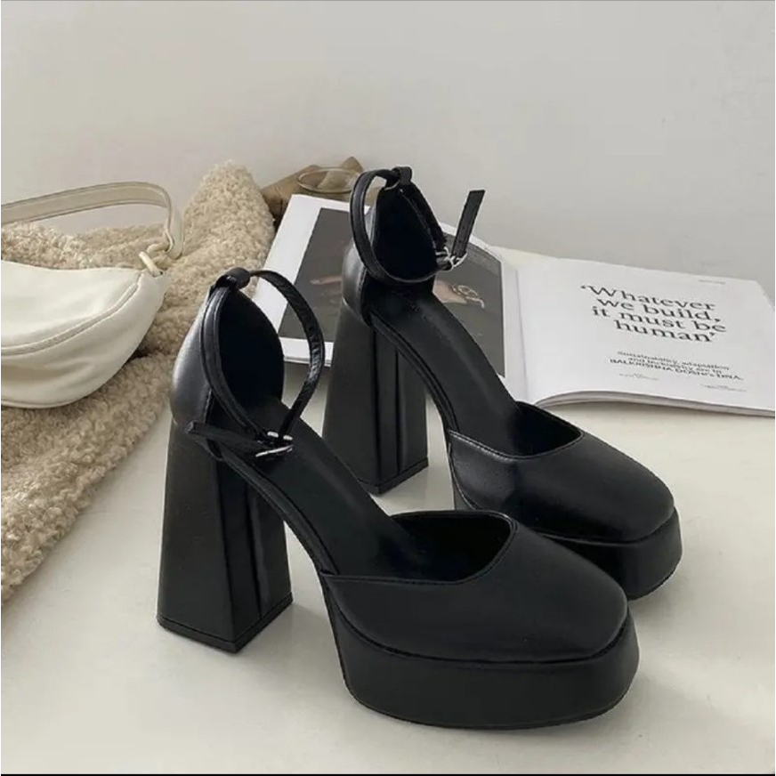 Giày cao gót nữ Barbie đế vuông 12cm da mềm đi chơi , dự tiệc , đám cưới cực đẹp