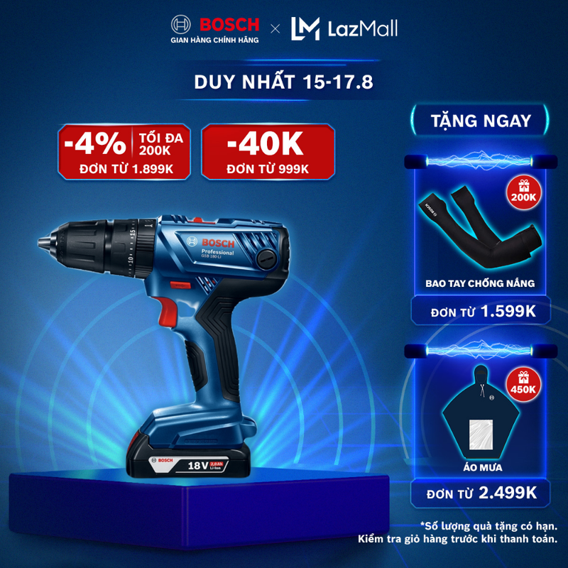 Máy khoan vặn vít động lực dùng pin cầm tay bosch gsb 180-li + phụ kiện mới