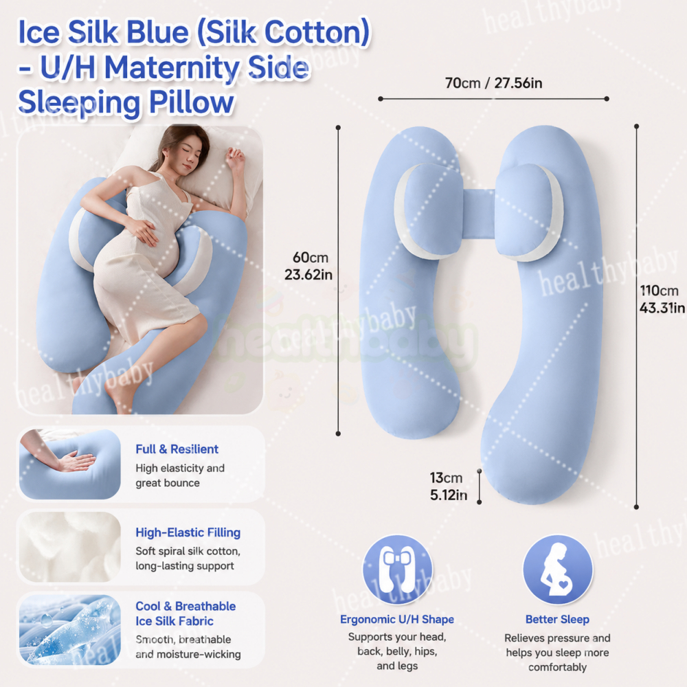 All-in-one U/H Shaped Pregnancy Pillows Ice Silk Maternity Pillow for Sleeping Back/Belly Support Cooling
