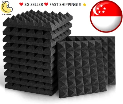 CHEAPEST!!! Bean Estore 12 Pcs Acoustic Sound Proof Foam Panels, 30 * 30 * 5cm Soundproofing Treatment Studio Wall Padding Sound Absorbing Dampening Foam Treatment Fireproof Soundproof Pyramid