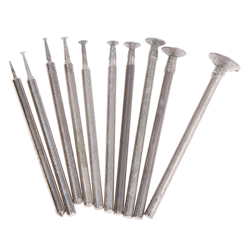 LngBo 10 cái đầu mài Kim Cương dụng cụ khắc đánh bóng chạm khắc ngọc bích 2.35mm