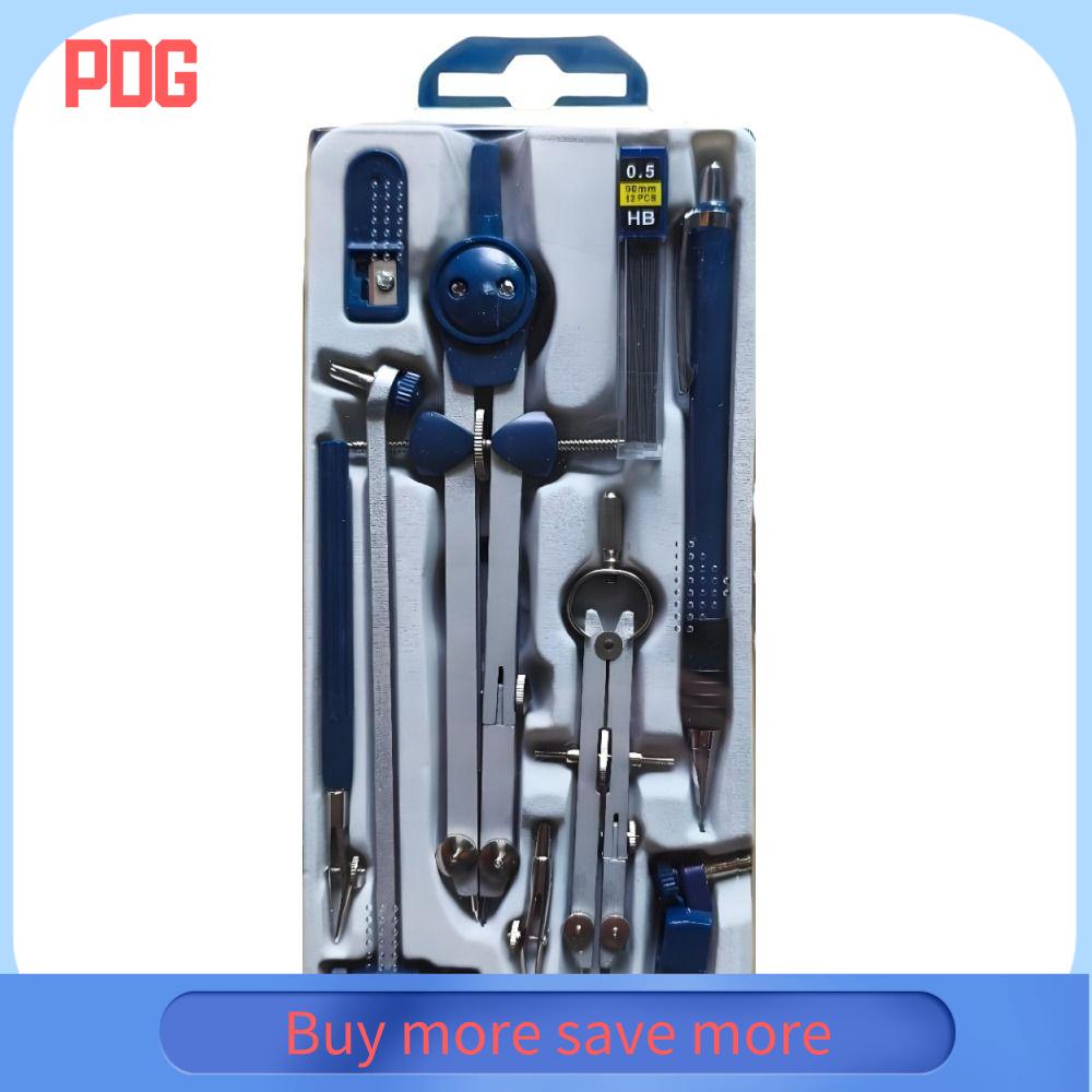 PDG 7pcs/Pack Bìa trong suốt Bộ compa vẽ Bút chì cơ Thước đo Bộ compa bút chì Đa chức năng Nhựa Bộ công cụ vẽ Sinh viên