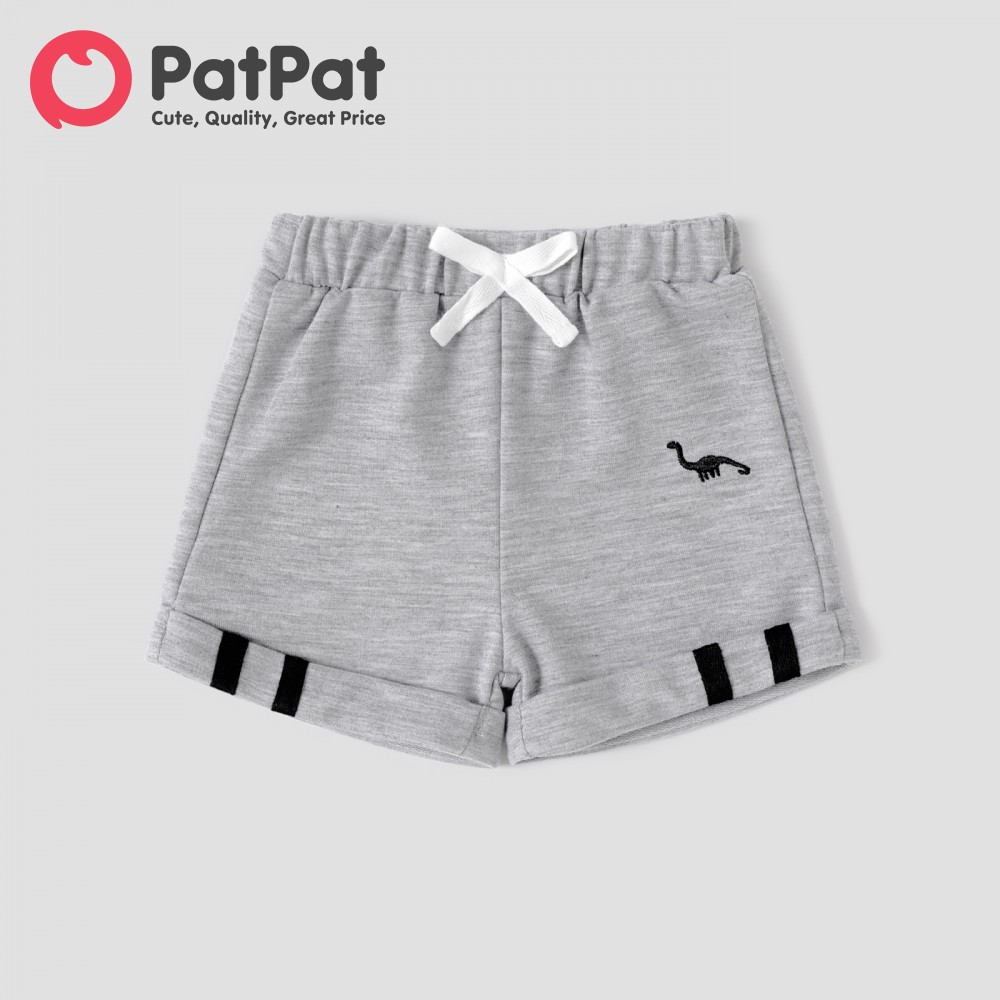 PatPat Baby Boy Dinosaur Embroidered Striped Rolled Hem Shorts