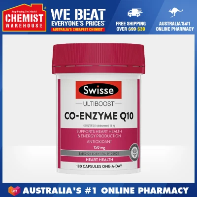 Swisse Ultiboost Co Enzyme Q10 150mg 180 Capsules Maintains Heart & Cardiovascular Health (EXP Date:08/2023) 辅酶Q10 保护心脏提高免疫 [Chemist Warehouse]