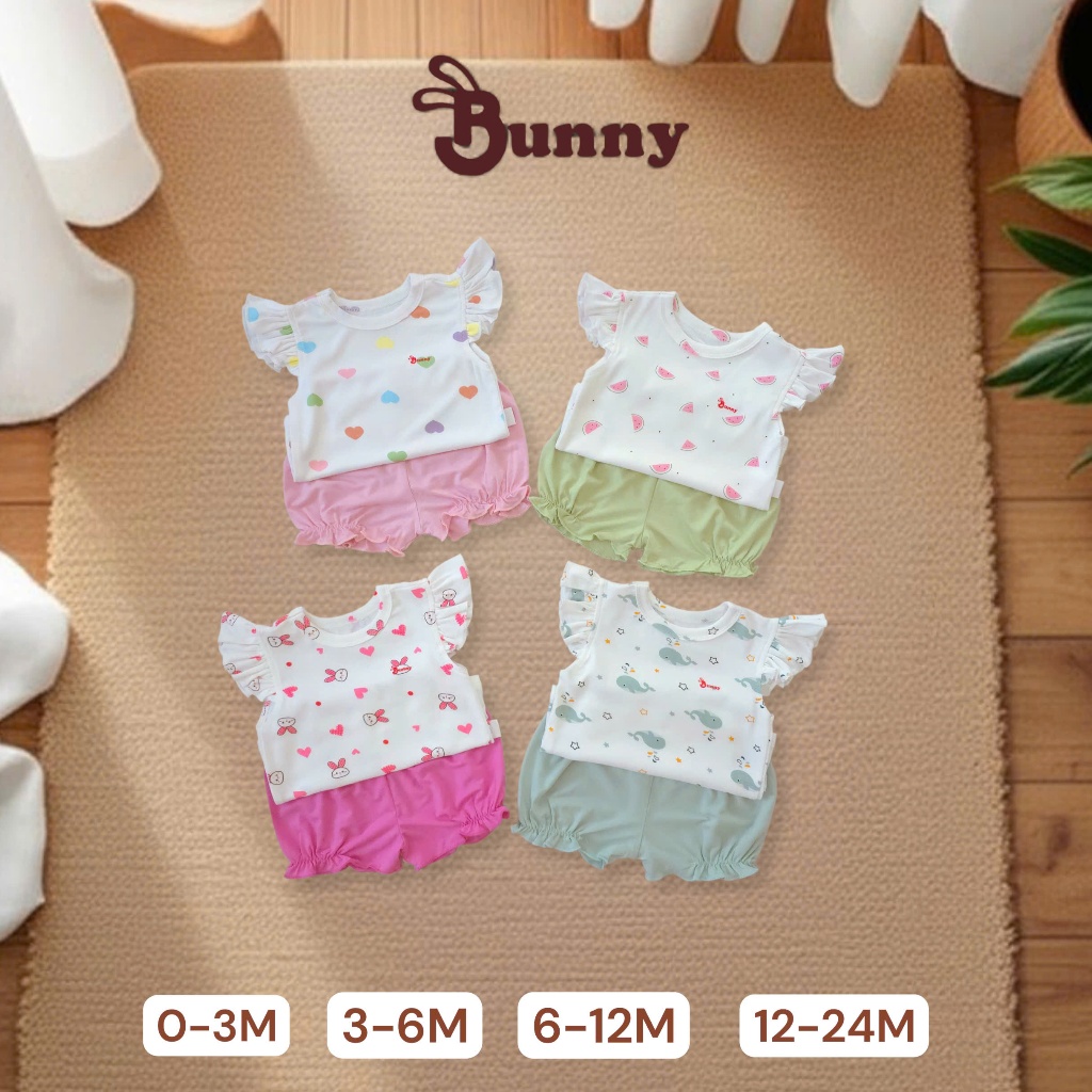 (0-24M) Bộ cánh tiên xuân hè bé gái họa tiết xinh Bunnybaby thoáng mát