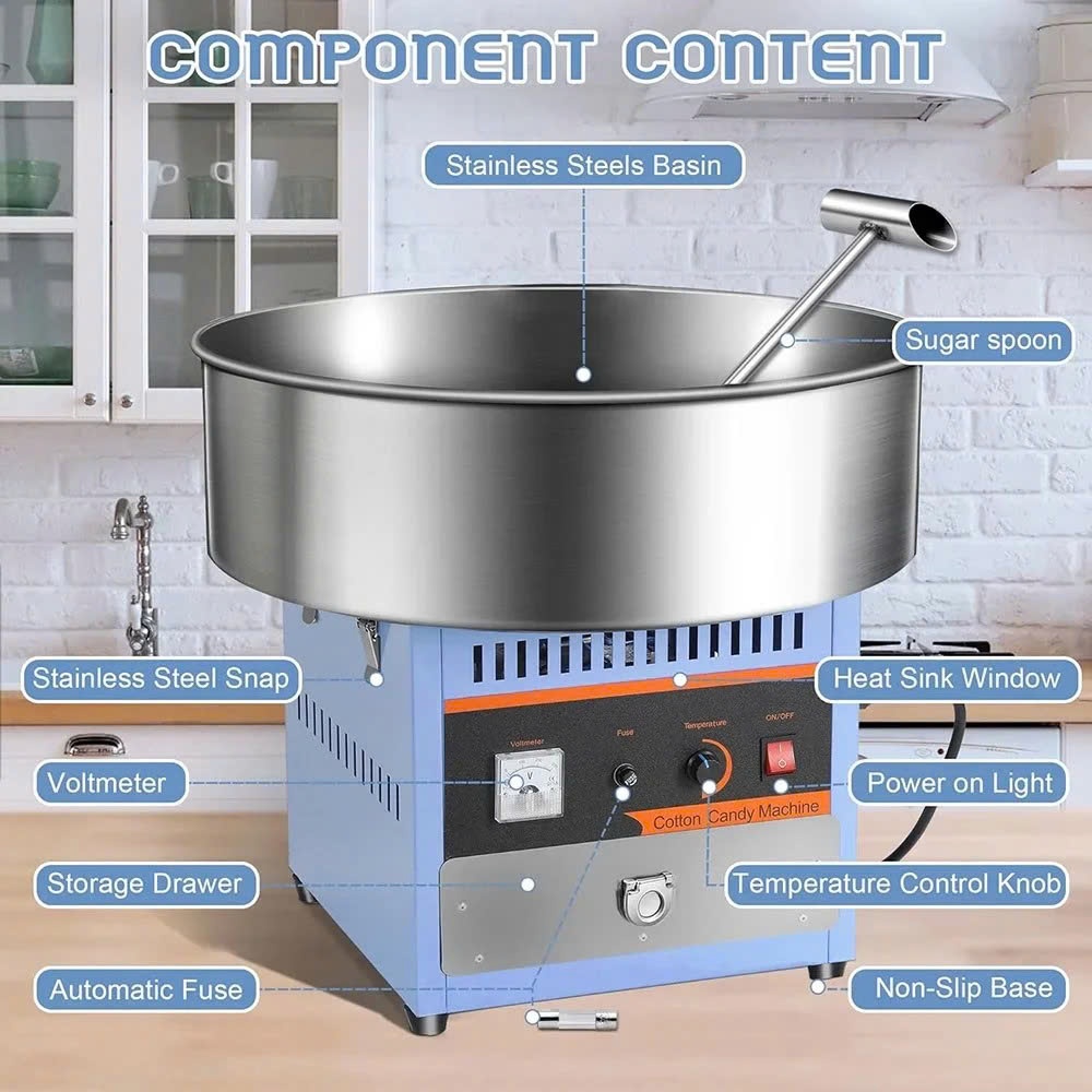Máy Làm Kẹo Bông Gòn Công Nghiệp Màu Xanh Cao Cấp 1080W Điện 220V PVN9354