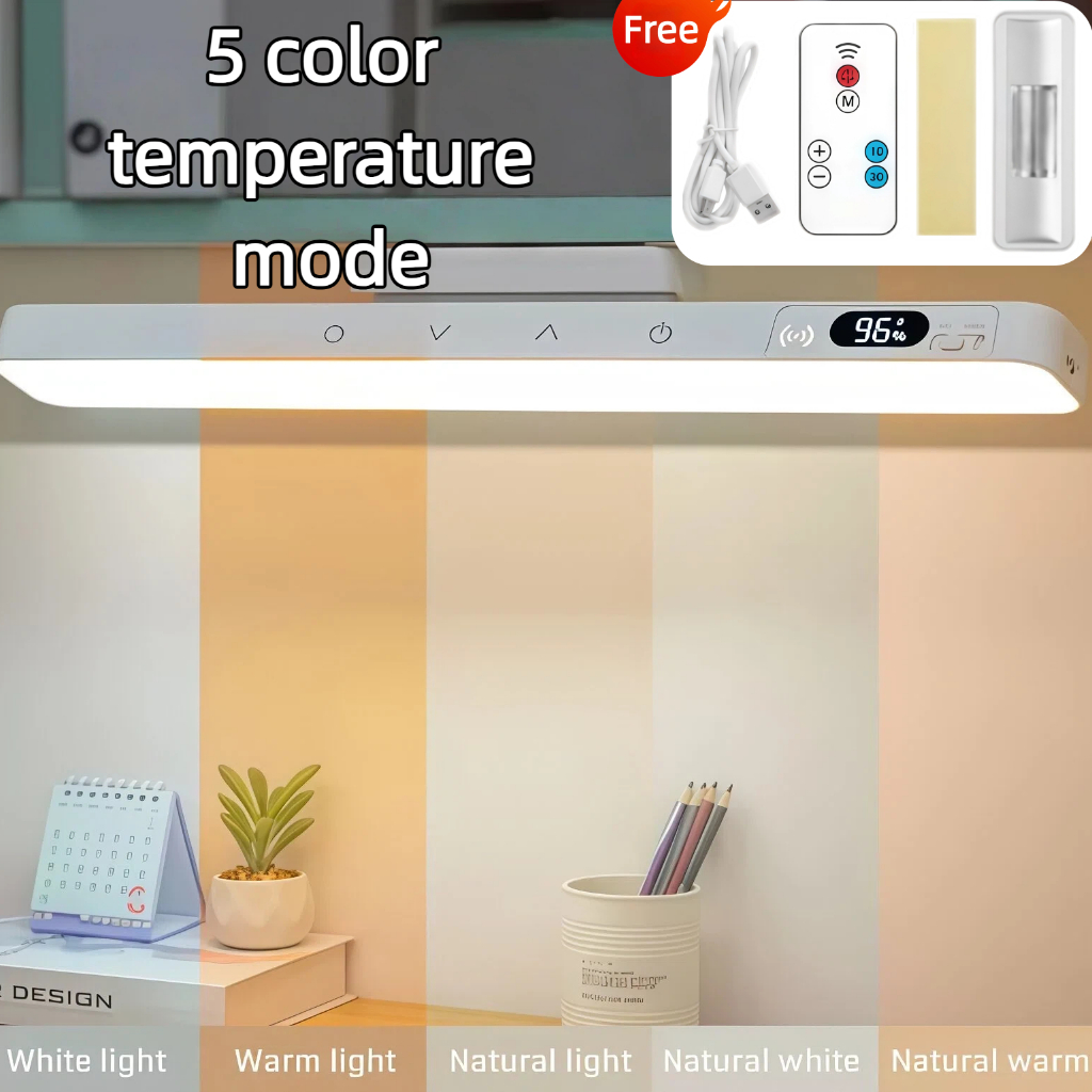 Wireless Rechargeable Magnetic LED Desk Lamp USB Night Light with Remote Control 5 Color Temperature Dimmable Eye-Caring Reading Light Wall Mounted Touch Control Adjustable Lamp for Bedroom Study Office Dorm Lighting