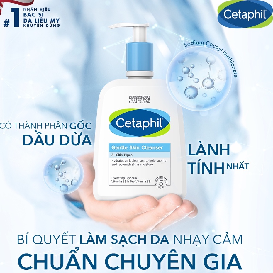 Sữa Rửa Mặt Cetaphil Gentle Skin Cleanser 473ml sạch dịu nhẹ, ngừa mụn.