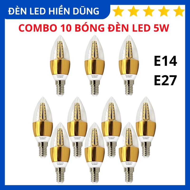 COMBO 10 Bóng Đèn Led 5W Quả Nhót Nến Đuôi E14 E27