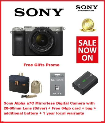 Sony Alpha a7C Mirrorless Digital Camera with 28-60mm Lens (Silver) + Free 64gb card + bag + additional battery + 1 year local warranty