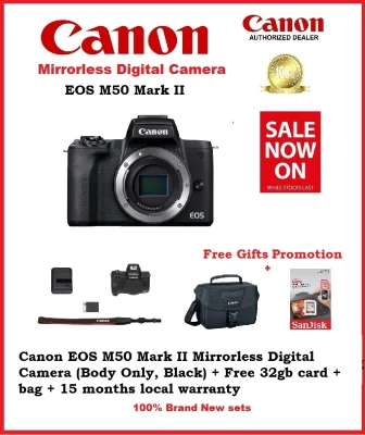 Canon EOS M50 Mark II Mirrorless Digital Camera (Body Only, Black) + Free 32gb card + bag + Additional Free Gift + 15 months local warranty