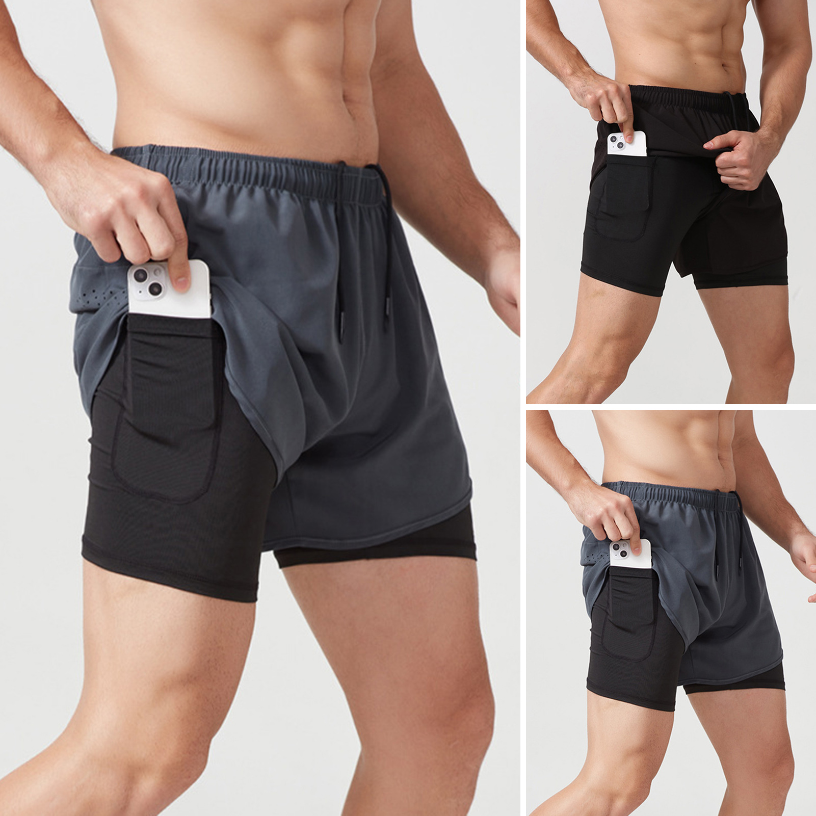 Yitu Quần đùi nam chống phơi Quần short thể thao nhiều túi có lớp lót đàn hồi Quần short thể thao nam Nhanh khô có nhiều túi và đai eo đàn hồi hoàn hảo cho các hoạt động ngoài trời