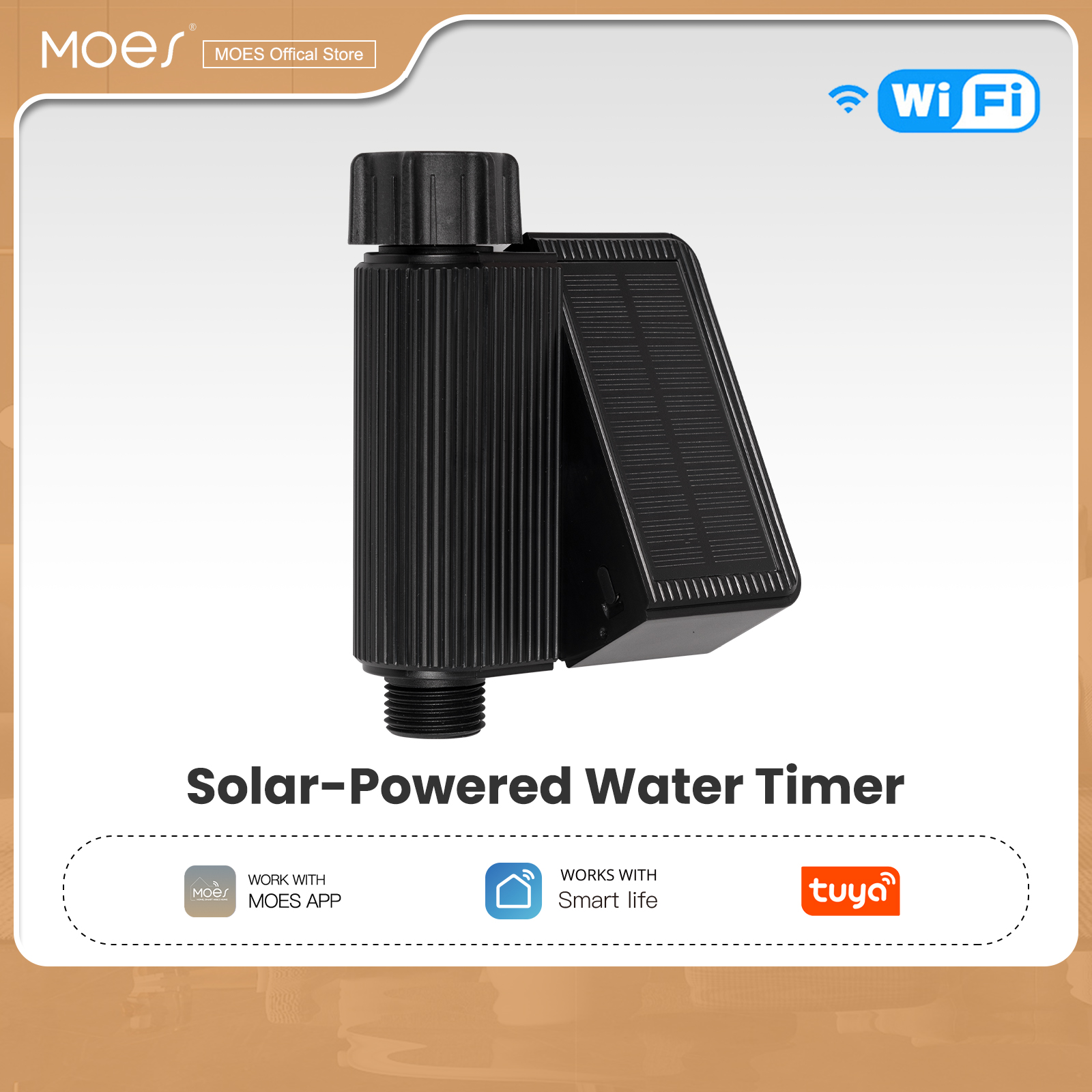 MOES Tuya US WiFi Solar Powered Water Timer Meter IP65 Waterproof Brass Inlet With Soil Temperature Humidity Sensor Detector ราคา 1,737 บาท*ส่งฟรี