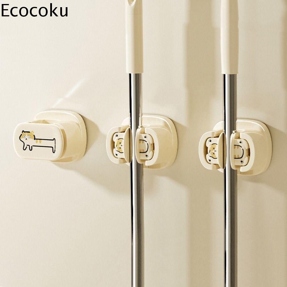 ECOCOKU Gắn tường Kẹp chổi lau hút chân không Dễ thương Nhựa Kẹp lưu trữ chổi lau Phổ quát Chống thấm nước Giá để chổi Phòng tắm