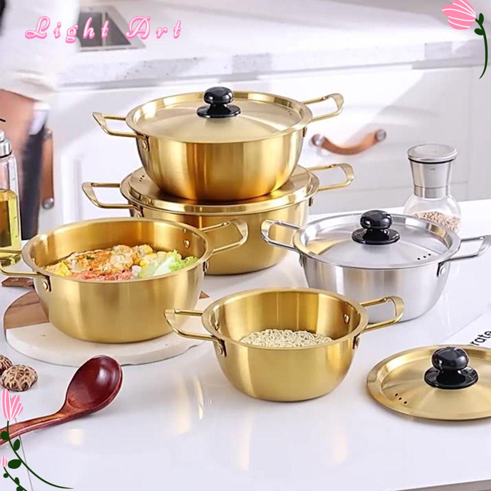 SMART AMORAL95AL5 Thép không gỉ Nồi mì ramen có nắp mini Nồi súp  Mạ vàng Lẩu Dụng cụ nấu ăn cắm trại