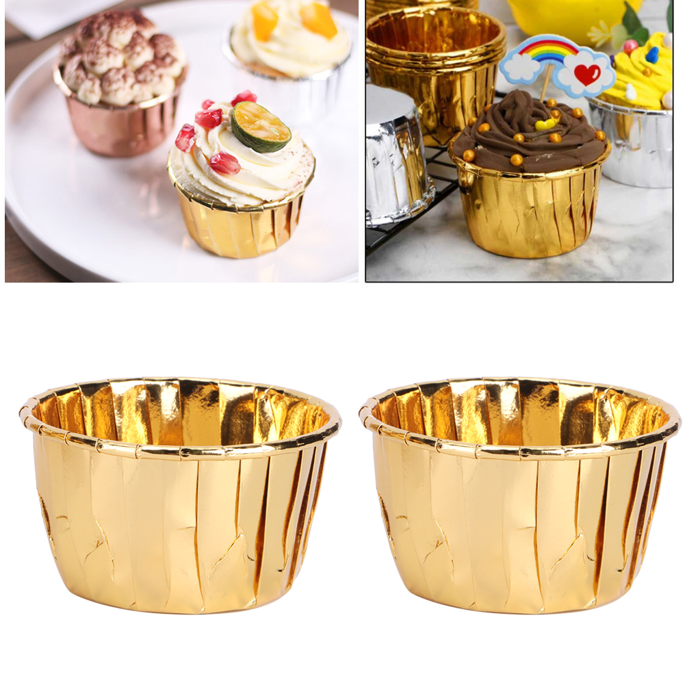 Kavolet 50 chiếc cốc giấy cuộn tròn hai mặt bánh nướng bánh ngọt chịu nhiệt phụ kiện bánh muffin cho sinh nhật đám cưới bữa tiệc (k1001 A màu bạc hai mặt)