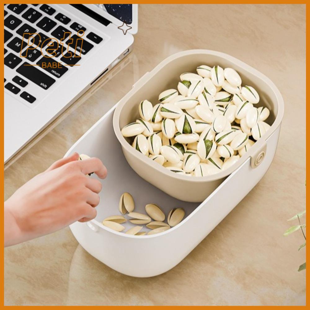 PETIBABE Plastic Double Layer Drain Basket Big Capacity Fruit Plate Thickened Dried Fruit Box Household