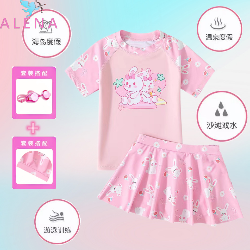 ALENA 🧡🧡🧡 Đồ Bơi Bé Gái Áo Xẻ Tà + Quần Áo Tắm Tập Luyện Chuyên Nghiệp Bộ Đồ Bơi Bé Gái Hai Mảnh Dễ Thương Đồ Bơi Cho Bé Gai