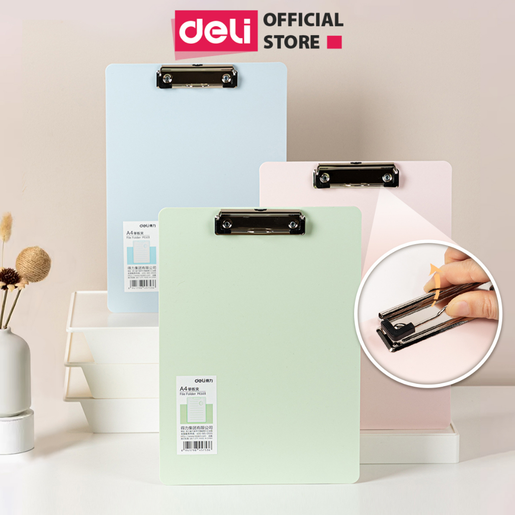 Bìa trình ký nhựa A4 Deli đơn Bìa kẹp nhựa giấy tài liệu kẹp hồ sơ A4 một mặt màu pastel học sinh văn phòng