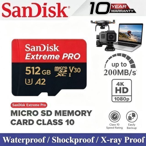 ***ของแท้100%-ของแถมมากมาย-ลด30%***SanDisk Extreme Pro Micro SD Card 200MB/s 16/32/64/128/256/512GB Read Speed U3 A2 – Dash Cam Ultra HD Stable Recording ราคา 2,136 บาท*ส่งฟรี