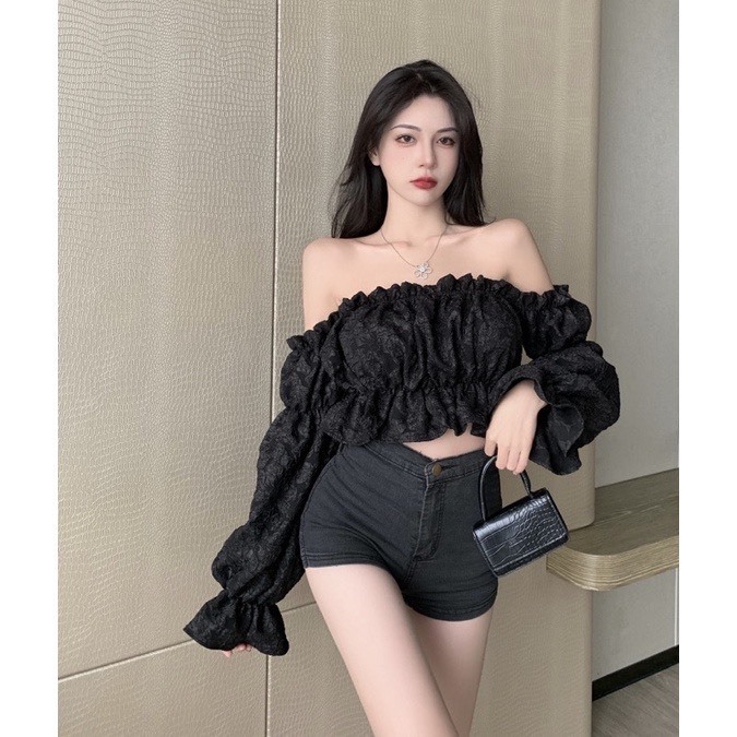 Áo von lụa trễ vai tay dài xếp tầng bo nhún - Phong cách dịu dàng và nữ tính TTSLC0087