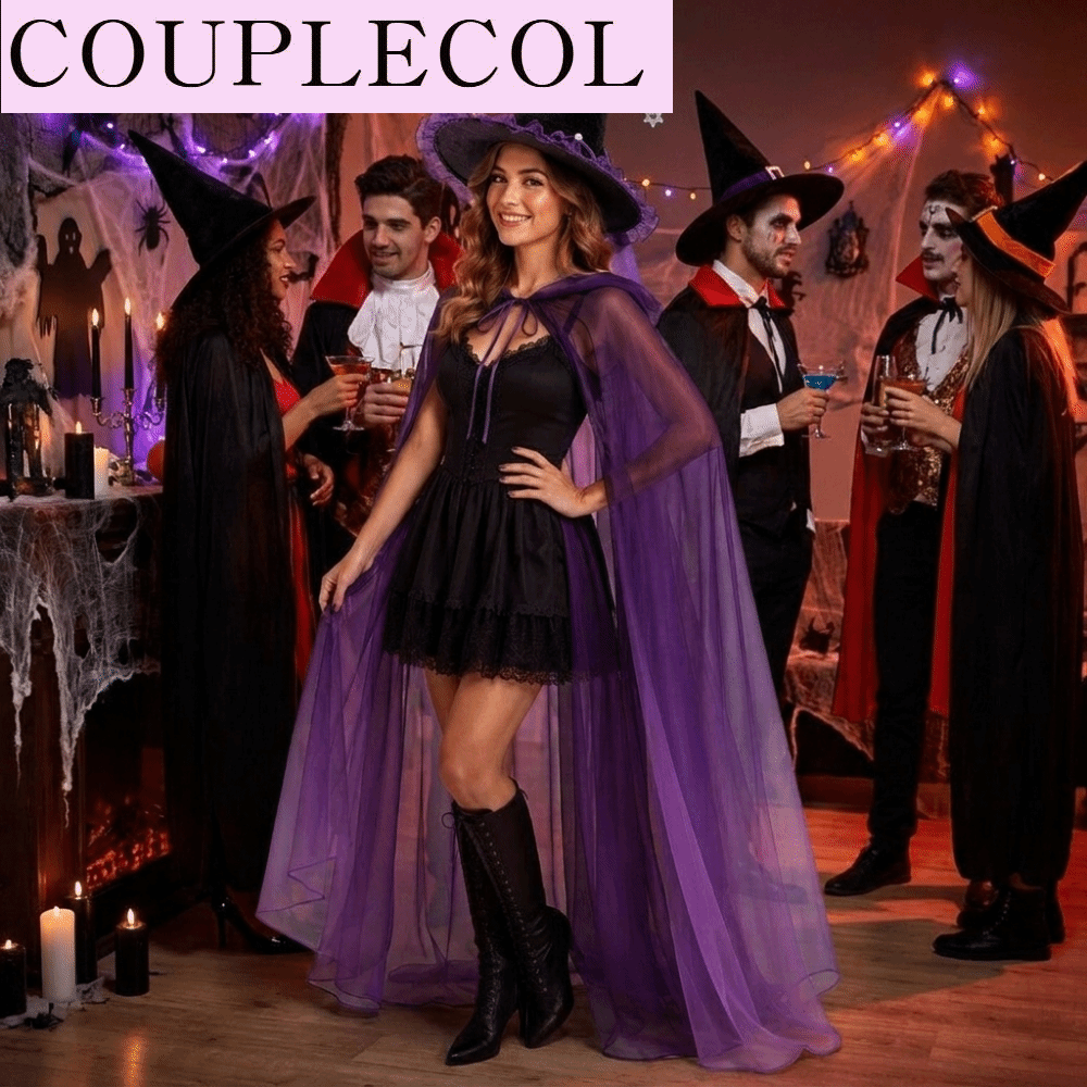 ของเล่นและโมเดลสะสม COUPLECOL การสวมบทบาท ชุดหมวกและผ้าคลุมแม่มดสำหรับฮาโลวีน เสื้อตาข่ายมีฮู้ด โบว์ผ้าซาติน หมวกพ่อมดคอสเพลย์โลลิต้า อุปกรณ์สำหรับงานปาร์ตี้ อุปกรณ์จัดงานปาร์ตี้ ชุดคอสตูมฮาโลวีน คอสเพลย์โลลิต้า