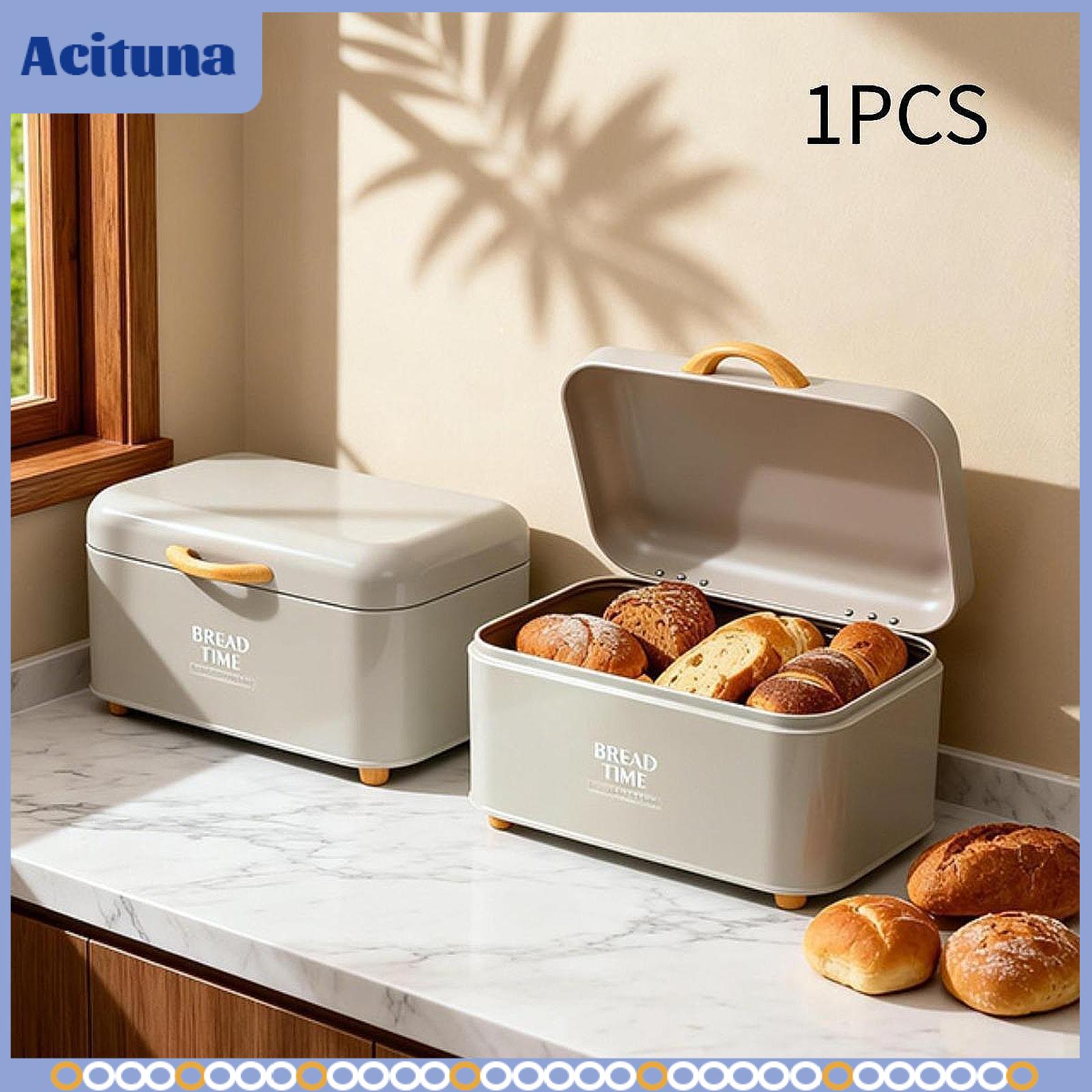เครื่องครัวและอุปกรณ์บนโต๊ะอาหาร Acituna Rustproof Galvanized Iron Bread Storage Bin Large Capacity Kitchen Counter Organizer with Wood Handle for Fresh Pastries and Bagels ราคา 5,922 บาท*ส่งฟรี