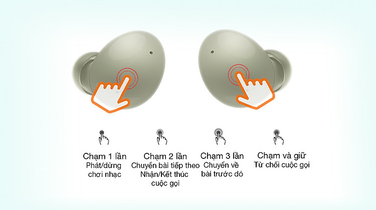 Tai nghe Bluetooth True Wireless Samsung Galaxy Buds 2 R177N - Cảm ứng chạm chỉnh chức năng đơn giản 