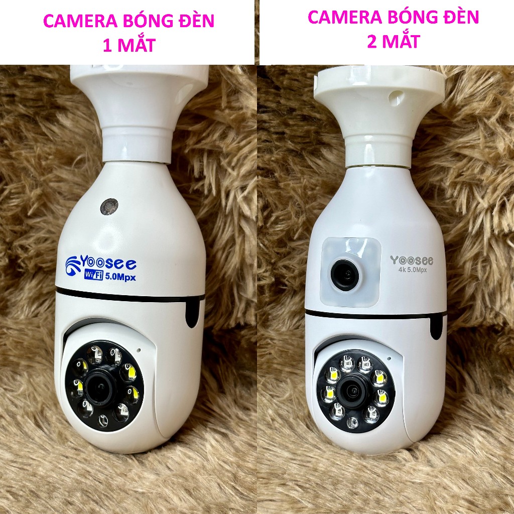 Camera YOOSEE HK212 8Mpx/10 Mpx 1 Mắt/2 Mắt Xoay 360 Độ Hình Dạng Bóng Đèn- Đàm Thoại 2 Chiều