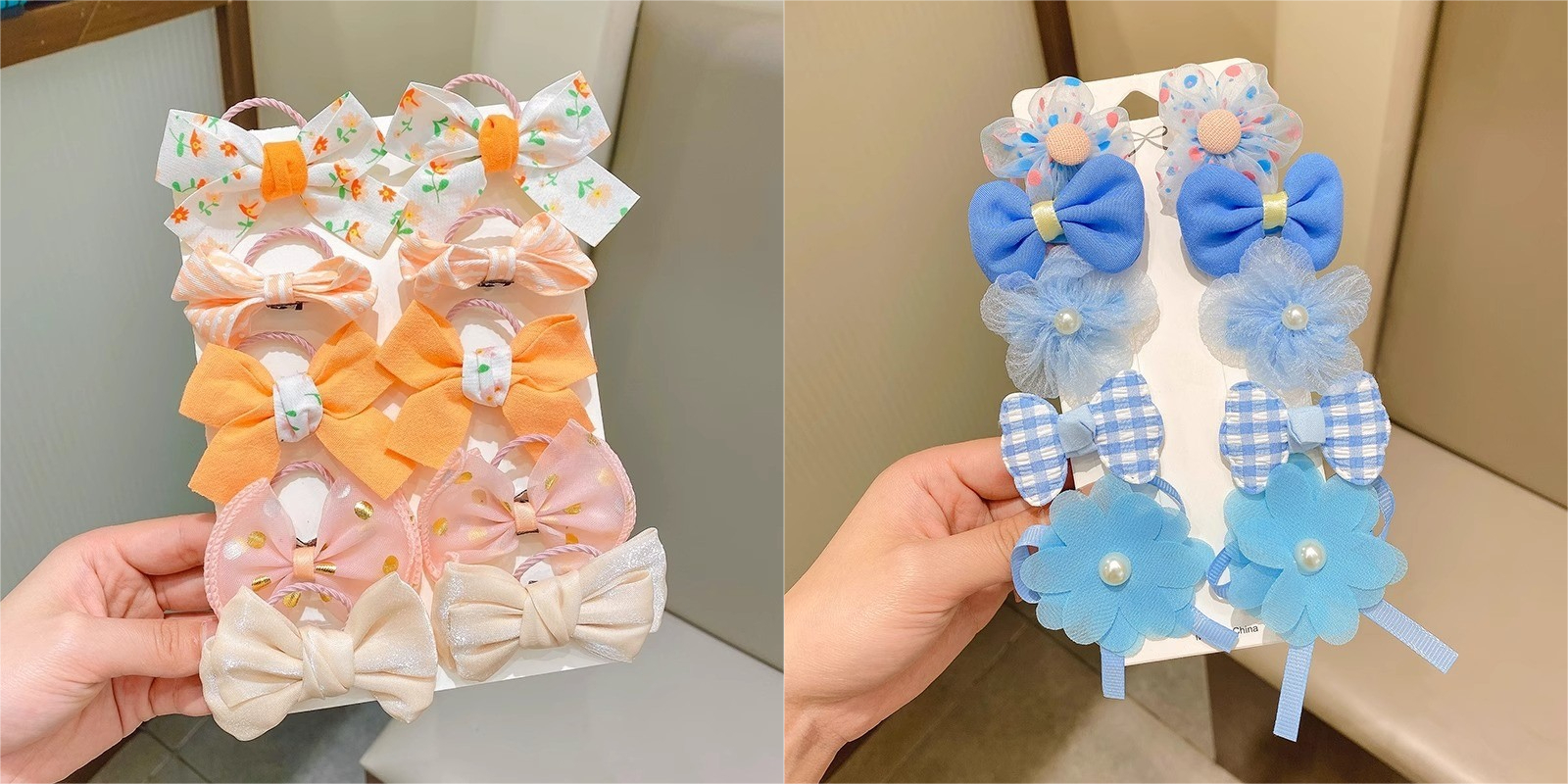 【PINK EMPRESS】Bộ Dây Buộc Tóc Cho Trẻ Em Bé Gái Hàn Quốc Dễ Thương Lưới Vải Ruy Băng Nơ Hoa Đuôi Ngự