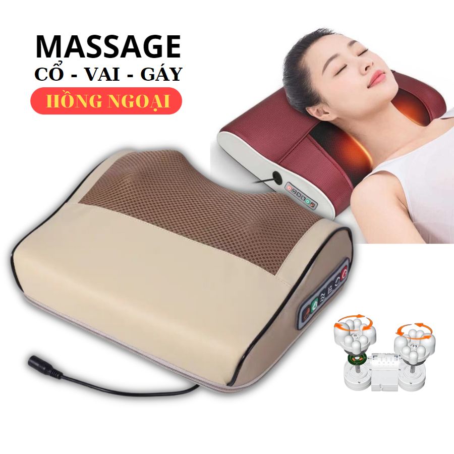 Gối massage cổ vai gáy, gối massage hồng ngoại 20 bi cao cấp hỗ trợ mát xa toàn thân