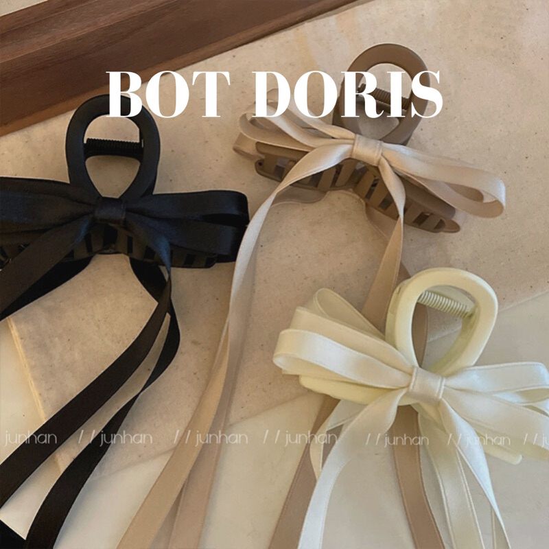 Kẹp tóc càng cua phối nơ ruy băng loại dài, phụ kiện tóc nữ BOT DORIS