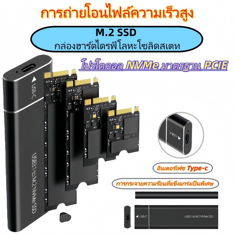 เคส M.2 NVMe SSD ภายนอก M2 NVMe M2 USB 3.1 TypeC 10Gbps เคส M Key HD Adapter กล่องเก็บชิปประสิทธิภาพสูง รับประกันคุณภาพ ราคา 249 บาท*ส่งฟรี