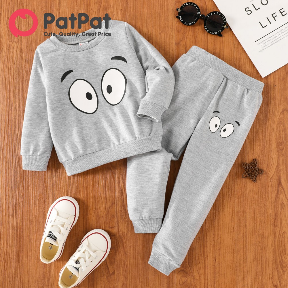Patpat 2 mảnh bé trai/bé gái áo chui đầu in mắt Áo chui đầu và quần Bộ thường ngày