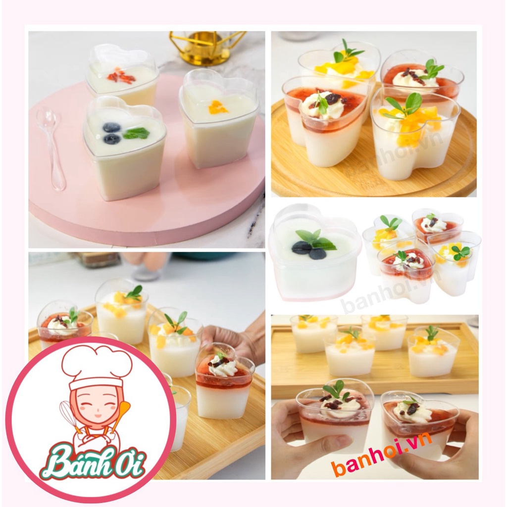 Ly nhựa đựng bánh mousse hình trái tim, ly đựng bánh panna cotta hình tim + kèm nắp