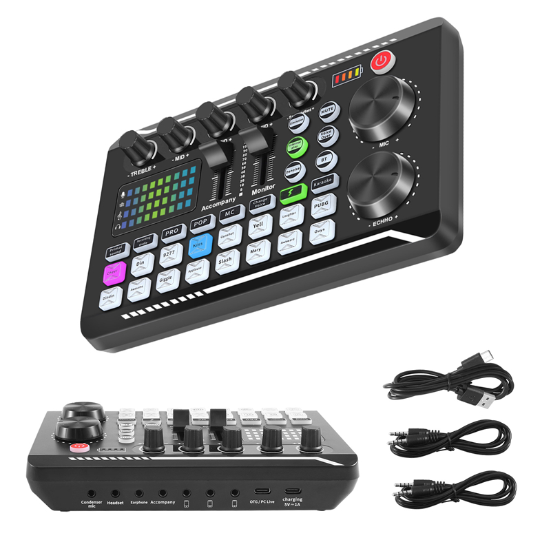 (OQUT) F998 Sound Card Microphone Sound Audio Interface Mixer Sound Card Mixing Console Amplifier fo