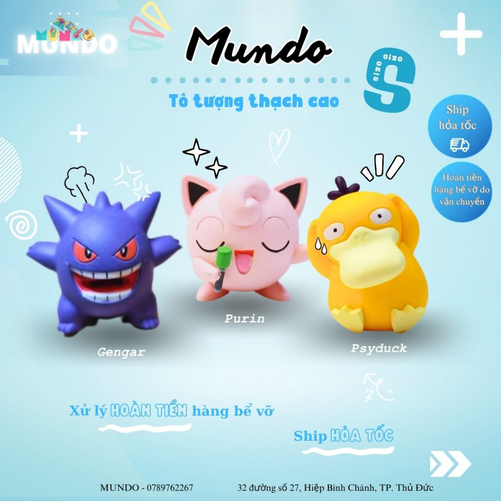 Tô Tượng Thạch Cao Pokemon Mini Psyduck, Gengar, Purin Size XS, Tượng Thạch Cao MUNDO