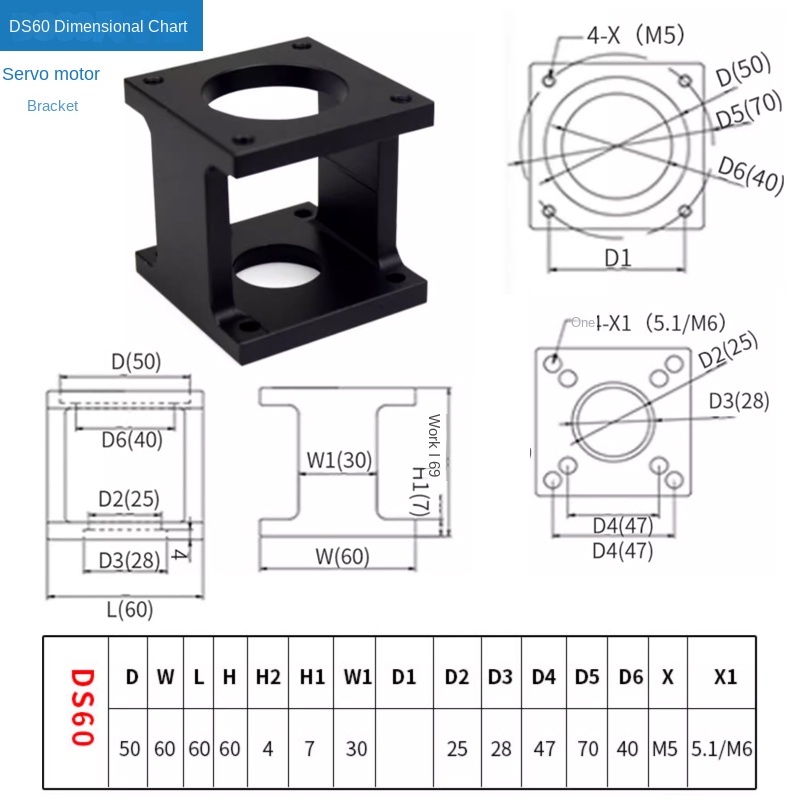 [Puffide] Giá Đỡ Động Cơ Bước/Servo - Động Cơ Servo Ds60 Không Kèm Vít | Tùy chọn từ 57-130mm Tương Thích Trục Vít Bi | Công Nghiệp Tự Động Hóa