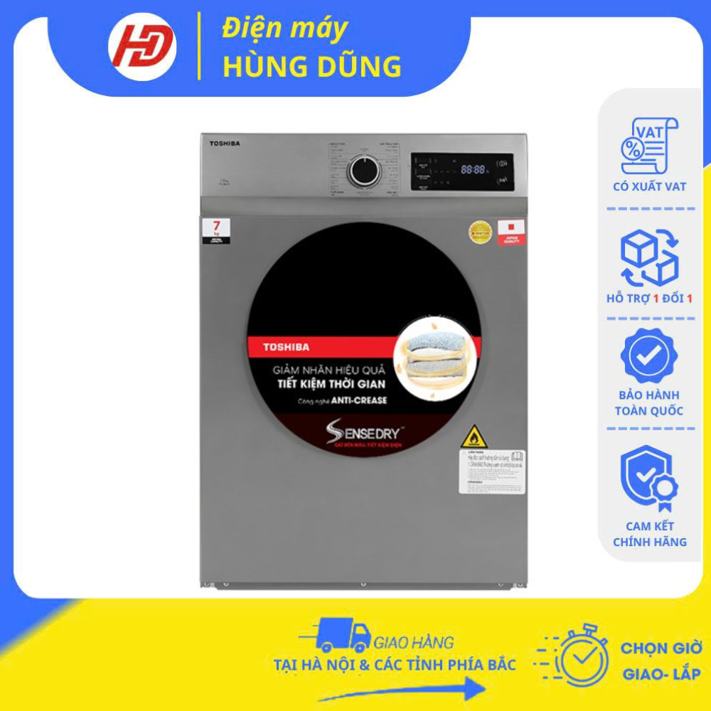 [ SHIP HỎA TỐC 2H TẠI NỘI ] Máy sấy thông hơi 7 kg Toshiba TD-H80SEV(SK) Ghi /TD-H80SEV(WK) Trắng - Bảo hành 24 tháng