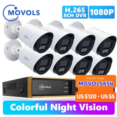 Movols 1080P AI Colorful Night Vision CCTV System H.265+ Outdoor Waterproof Video Surveillance Kit 8CH DVR Security Camera Set