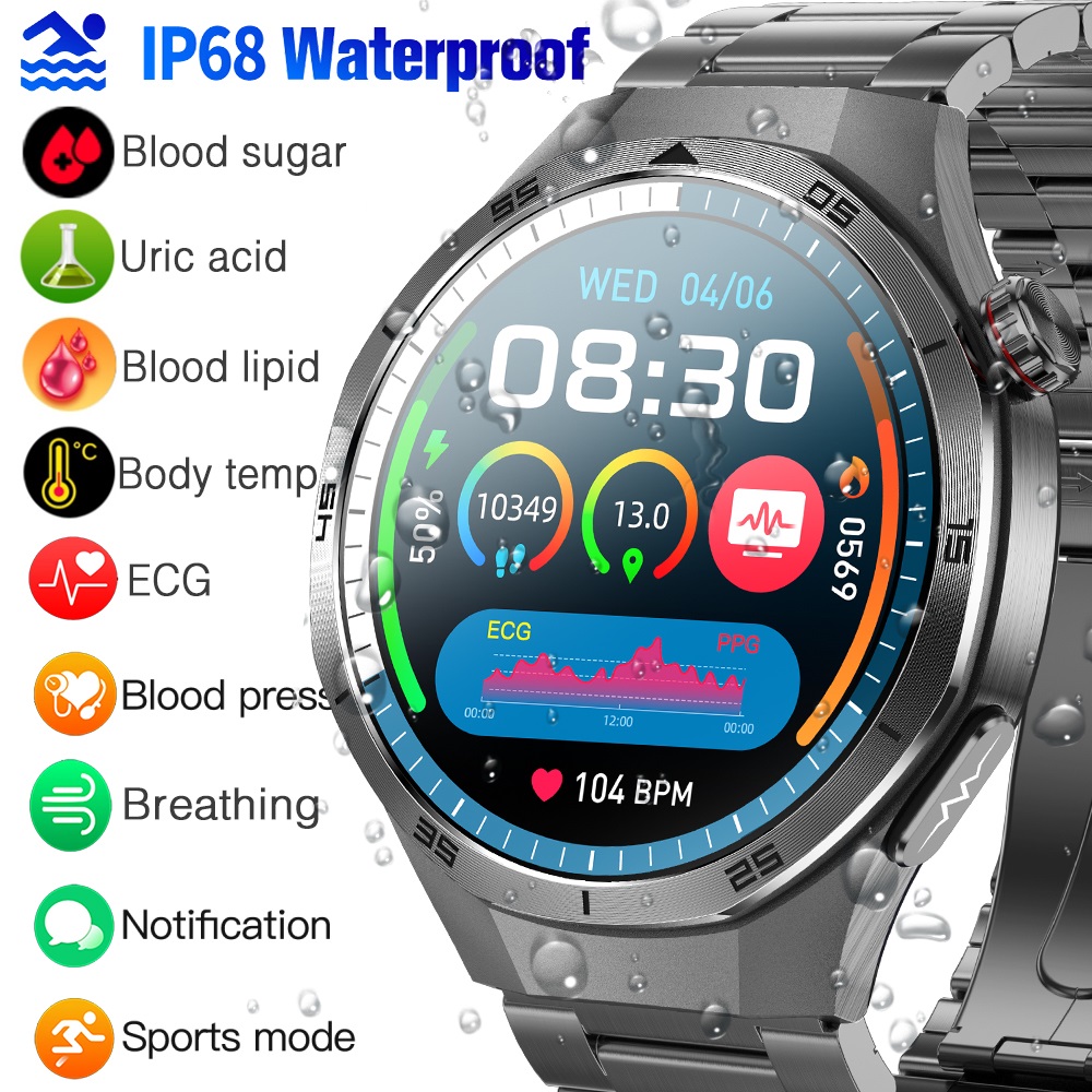 ET456 Smart Watch ECG Blood Lipid Uric Acid Blood Glucose Body Fat Monitoring NFC Smartwatch For Men Women Bracelet Bluetooth Call Waterproof Sport Fitness Tracker Wrist Watches For Android And IOS ราคา 1,319 บาท*ส่งฟรี