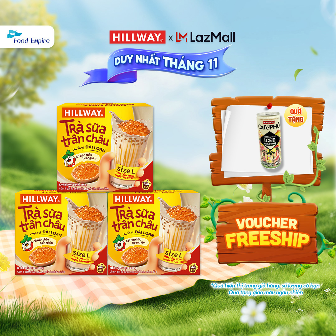 Combo 3 hộp Trà sữa trân châu Hoàng Kim - Hillway - Chuẩn vị Đài Loan size L (hộp 4 gói trà sữa 4 gó