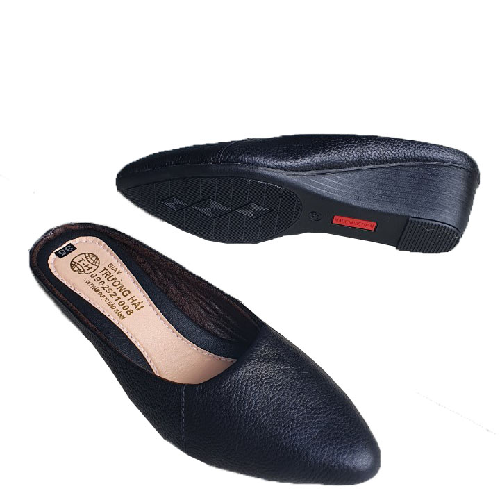 Sabo Nữ Đế Xuồng 5cm mũi nhọn Da Bò Thật Mềm Mại màu đen Trường Hải SB130