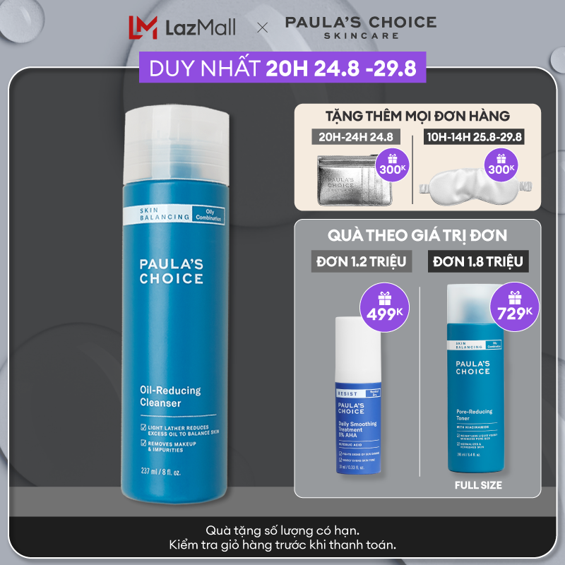 Sữa Rửa Mặt Cân Bằng Độ Ẩm Và Kiềm Dầu cho da dầu, da hỗn hợp Paula’s Choice Skin Balancing Oil Reducing Cleanser 237ml 1150