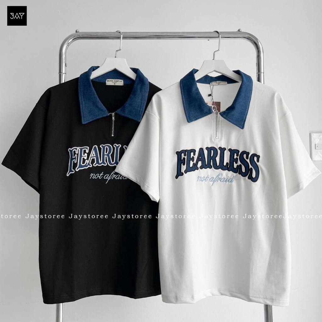 Áo Thun Polo Unisex FEARLESS  màu TRẮNG/ĐEN form rộng  Chất thun cotton form nam nữ unisex/Áo phông 