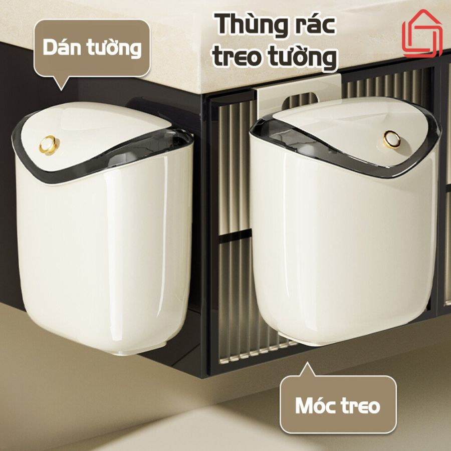 Thùng rác treo tường nhà bếp 6L - 9L, nắp lật nắp đậy thông minh đậy kín bằng nhựa PP cao cấp