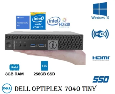 DELL OPTIPLEX 7040 TINY PC i7- 6th GEN 6 8GB RAM, 256GB SSD, WIN 10 Pro, MS office (inbuilt WIFI/Bluetooth/HDMI/Display port) (Refurbished)