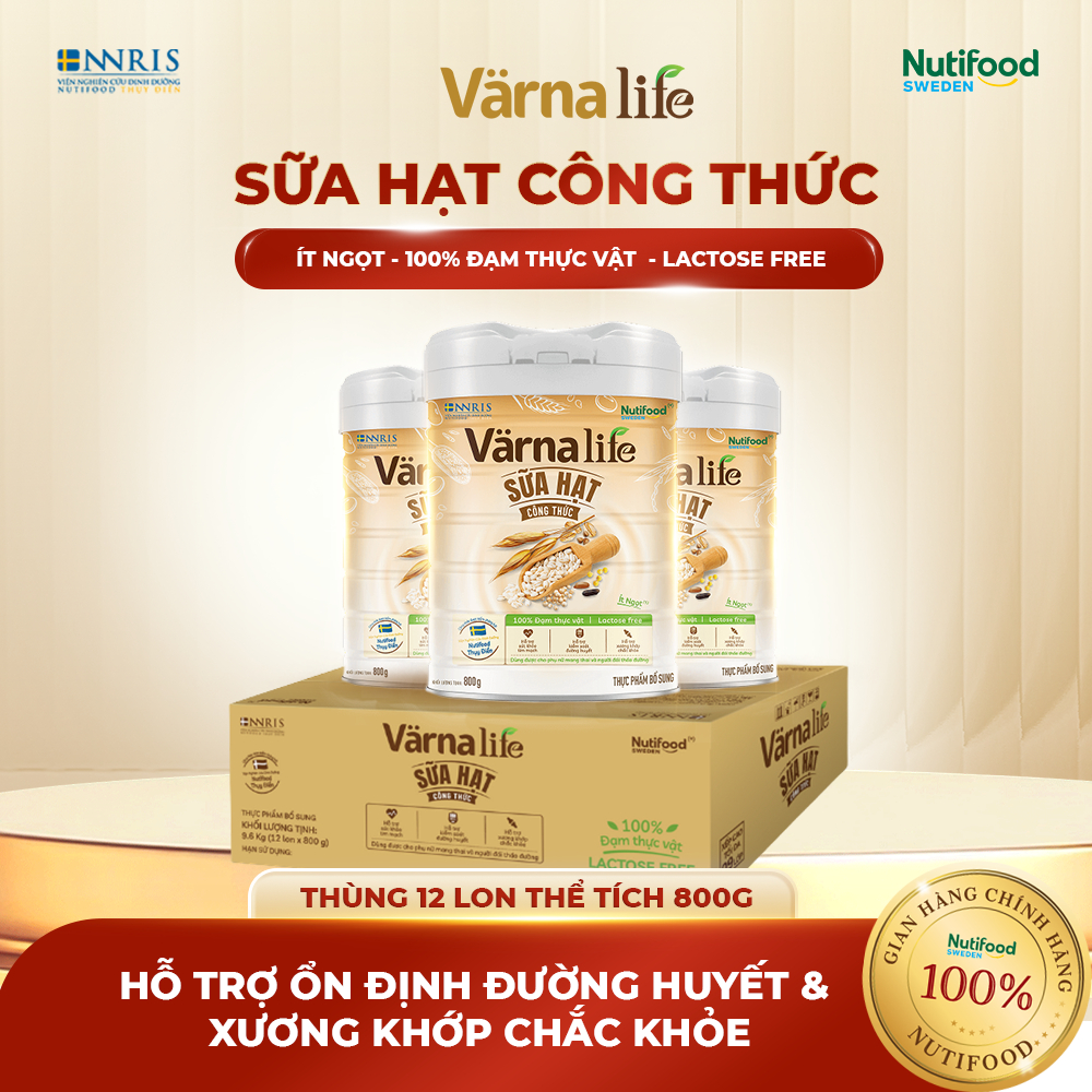 Sữa Hạt VARNA LIFE ( Thùng 12 Lon 800Gr) - Ít Ngọt Không Lactose Đạm Thực Vật Bổ Sung Canxi